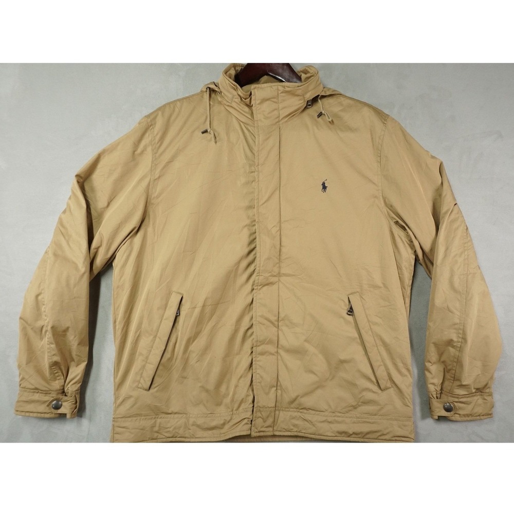 VTG Polo Ralph Lauren Jacket Mens L Khaki Utility Hooded Lined Field Outdoor